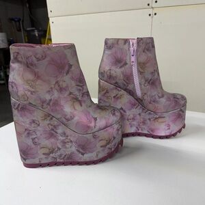 Floral Platform Ankle Boots - Pink